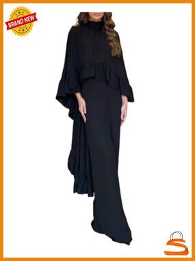 2 Piece Outfit: Cape Top with High-Low Ruffled Hem & Wide Leg Pants Set